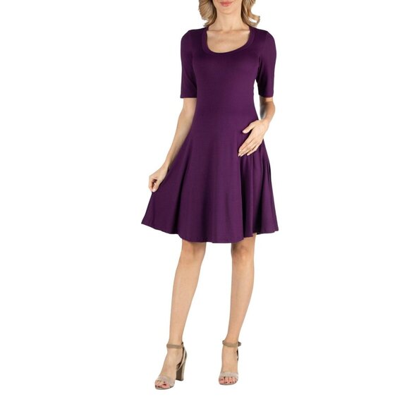 NWT 24seven Comfort Apparel Length A Line Elbow Sleeve Maternity Dress Purple L - Picture 1 of 5